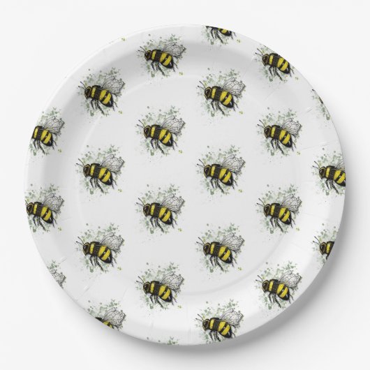 フライング・バンブルBEE、フリーハンドのデジタルイラスト昆虫 ペーパープレート (正面)