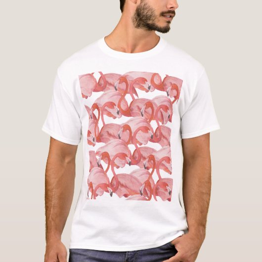 フラインゴ・ウォーターカラー: シームレスパターン Tシャツ (正面)
