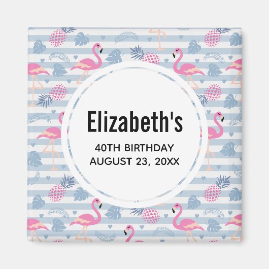 フラインゴ & パイナップル パターン Save the Date マグネット (正面)