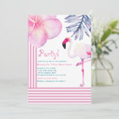 フラインゴ ピンク & 白のストライプ 誕生日パーティー 招待状 (スタンド正面)