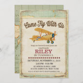 フライ来誕生日飛行機旅行招待状 招待状 (正面/裏面)