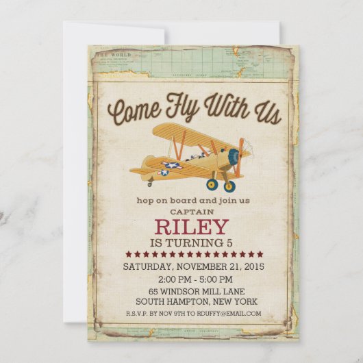 フライ来誕生日飛行機旅行招待状 招待状 (正面)
