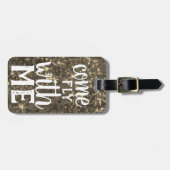 フライ来Meメタリック金ゴールドグリッター旅行Diva ラゲッジタグ (正面横)