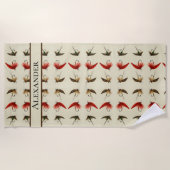 フライ素朴釣りフライヴィンテージ水彩 ビーチタオル (正面)