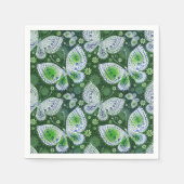 フライ遠くにペイズリーバタフライプリントグリーン スタンダードカクテルナプキン (正面)