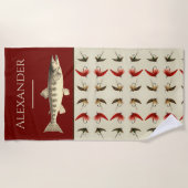 フライ釣りフライ素朴サケビーチタオル ビーチタオル (正面)