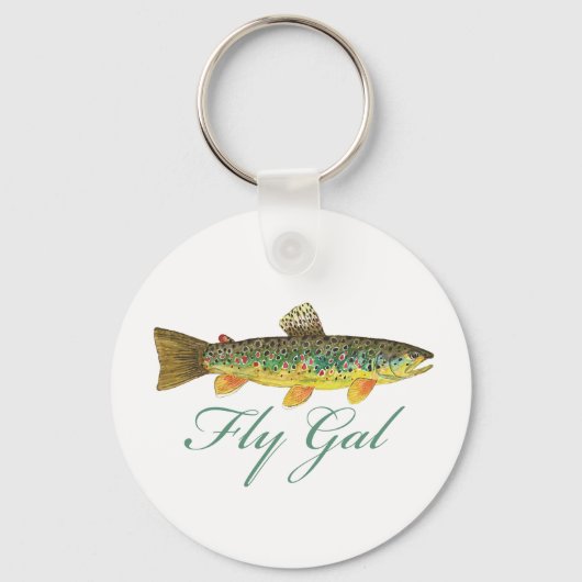 フライ釣り女性 キーホルダー (正面)