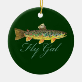 フライ釣り女性 セラミックオーナメント