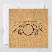 フライ釣り用アンティーク魚釣りロッドアートイラストレーション ノートカード (正面)