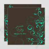 フライ/スワール葉/ティール(緑がかった色) 招待状 (正面/裏面)