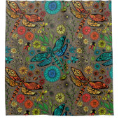 フライ、トンボを茶色で飛ぶ シャワーカーテン (正面)