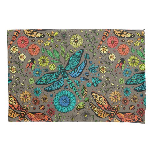 フライ、トンボを茶色で飛ぶ 枕カバー (正面左)