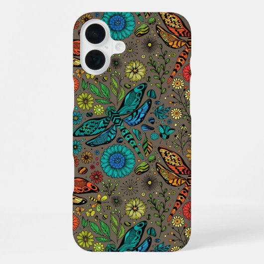 フライ、トンボを茶色で飛ぶ iPhoneケース (裏面)