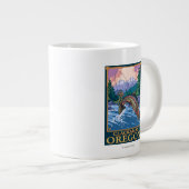 フライ·フィッシング·シーン-オレゴン、クラッカマス ジャンボコーヒーマグカップ (正面右)