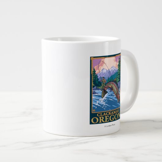 フライ·フィッシング·シーン-オレゴン、クラッカマス ジャンボコーヒーマグカップ (正面右)