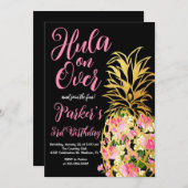 フラオーバー、ルアウ(ハワイ式宴会)、パイナップル誕生日パーティー 招待状 (正面/裏面)