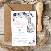 フラガールエレファント ネイビーブルッシュ ベビーシャワー 招待状