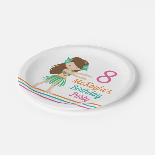 フラガールキュートカスタムルアウ（ハワイ式宴会）誕生日パーティー ペーパープレート (アングル)