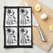 フラガールズダンサーハワイアンパームツリートロピカルキック キッチンタオル (四つ折り)