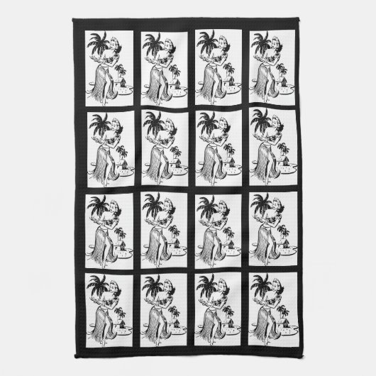 フラガールズダンサーハワイアンパームツリートロピカルキック キッチンタオル (縦)