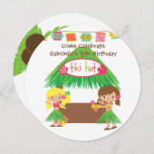 フラガールズティキハットラウンドルアウ（ハワイ式宴会）誕生日招待状 招待状 (正面/裏面)