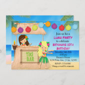 フラガールズビーチティキ誕生日パーティーの招待 招待状 (正面/裏面)