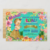 フラガールフラミンゴハワイアンルアウ（ハワイ式宴会）誕生日パーティー 招待状 (正面/裏面)