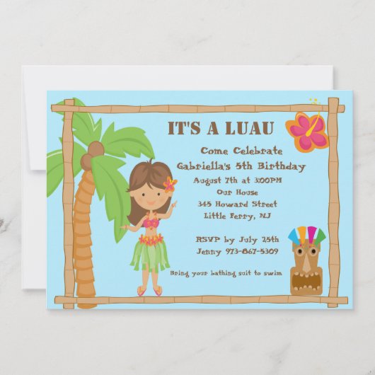 フラガールルアウ(ハワイ式宴会)誕生日招待状 招待状 (正面)