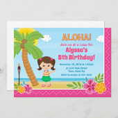 フラガール誕生日招待状ルアウ（ハワイ式宴会）招待状 招待状 (正面/裏面)