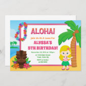 フラガール誕生日招待状ルアウ(ハワイ式宴会)招待状 招待状 (正面/裏面)