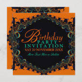 フラクタルのろうけつ染めのレースのバースデーパーティ招待状 招待状 (正面/裏面)