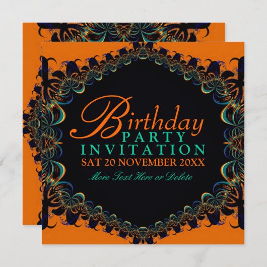 フラクタルのろうけつ染めのレースのバースデーパーティ招待状 招待状 (正面/裏面)