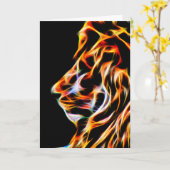 フラクタルのライオンの誕生日の挨拶状 カード (黄色い花)