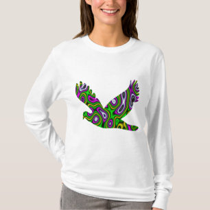 フラクタルの当惑の黄色緑のマゼンタの鳩 Tシャツ