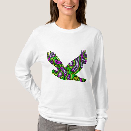 フラクタルの当惑の黄色緑のマゼンタの鳩 Tシャツ (正面)