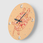 フラクタルの渦巻のカメ-マンダリンオレンジの陰 ラージ壁時計 (傾斜)