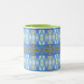 フラクタルの青い民族パターン ツートーンマグカップ (中央)