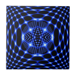 フラクタルを描いたネオンブルーグローブ タイル