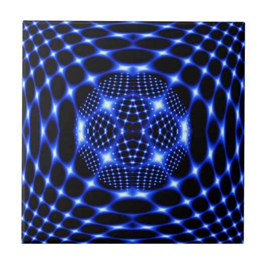 フラクタルを描いたネオンブルーグローブ タイル (正面)