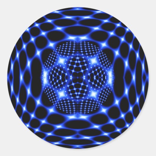 フラクタルを描いたネオンブルーグローブ ラウンドシール (正面)