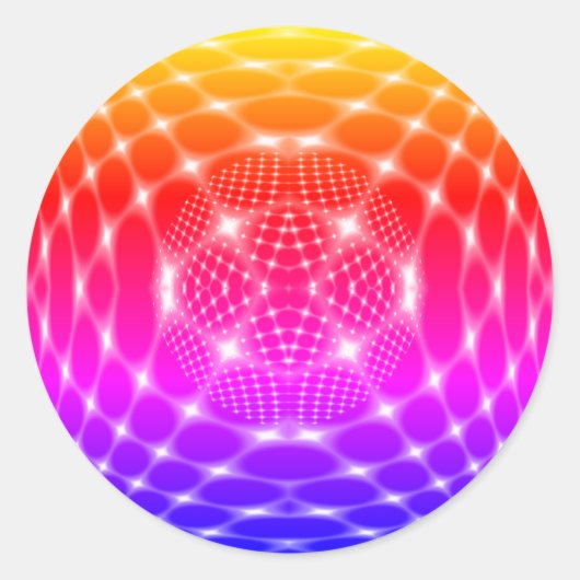フラクタルを描いたネオン赤い球体 ラウンドシール (正面)