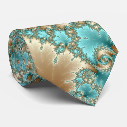 フラクタルを描いた葉色の輪状 ネクタイ (ロール)