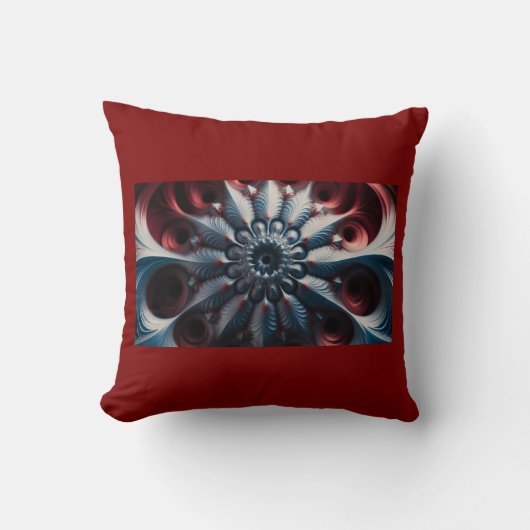 フラクタルを描いた赤と銀のジュリアボット クッション (正面)