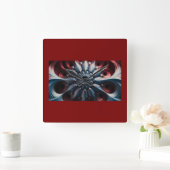 フラクタルを描いた赤と銀のジュリアボット スクエア壁時計 (ホーム)