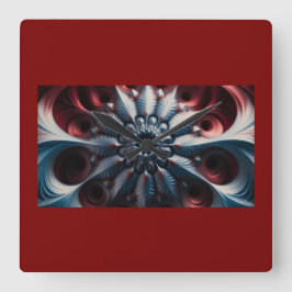 フラクタルを描いた赤と銀のジュリアボット スクエア壁時計