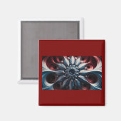 フラクタルを描いた赤と銀のジュリアボット マグネット (正面/裏面)