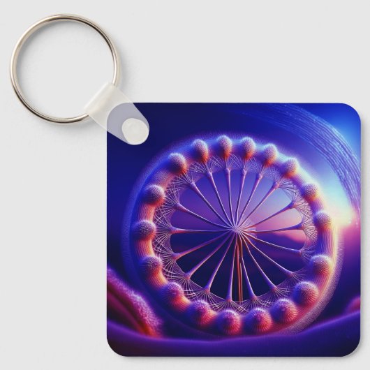 フラクタルを描いた青いタンポポ キーホルダー (正面)