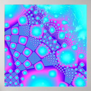 フラクタルを描くネオンサイケデリック分子 ポスター