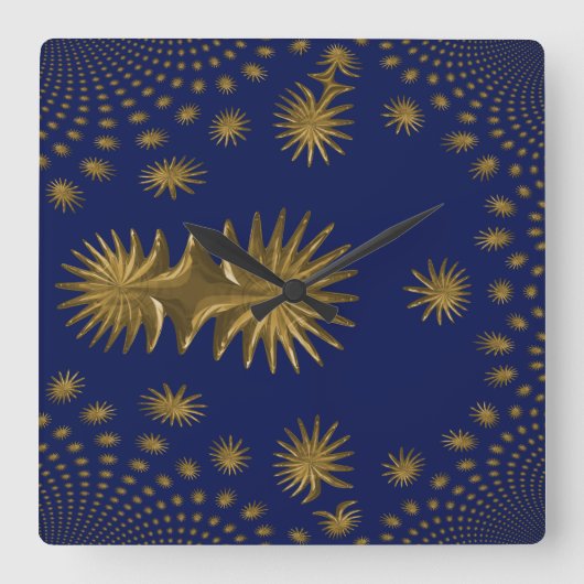 フラクタルを描く金色の星 スクエア壁時計 (正面)