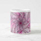 フラクタルアートピンクフラワードリーム、フローラファンタジー ジャンボコーヒーマグカップ (正面)